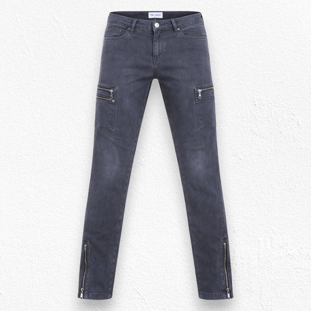 Paige Navy Zip Cargo Skinny Jeans Moto Utility Stretch Denim Pants Size 26